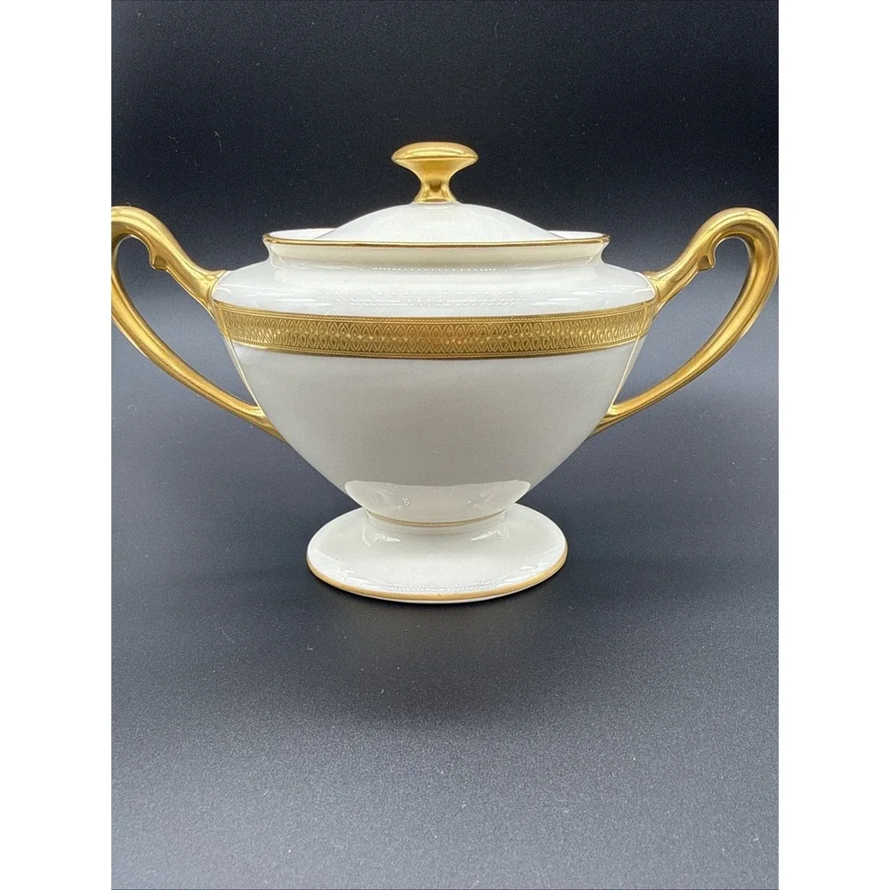 Lenox Ivory Fine China Gold Encrusted Creamer and Sugar Bowl Set 24k Gold Trim